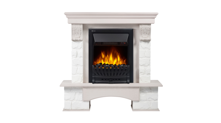Портал Firelight Forte Classic U (угловой) камень белый, шпон белёный дуб